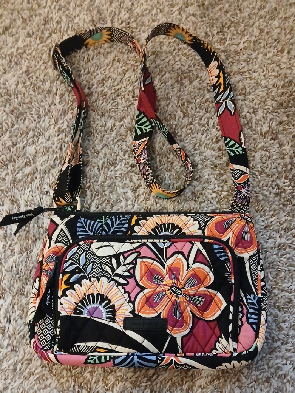 Vera Bradley KAUAI Floral Quilted Crossbody in Pink, Orange & Black EUC
